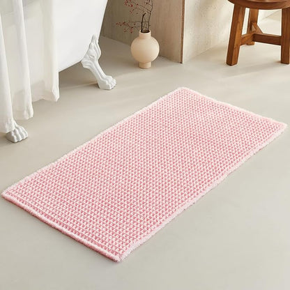 TYUU Waffle Bath Mat, Cute Bathroom Rugs Non Slip, 48x24 Light Peachy Pink | Super Absorbent Quick Dry Bath Rug, Non-Slip Backing, Soft Waffle Washable Farmhouse Bathroom Mats, Tub, Shower & Home Decor