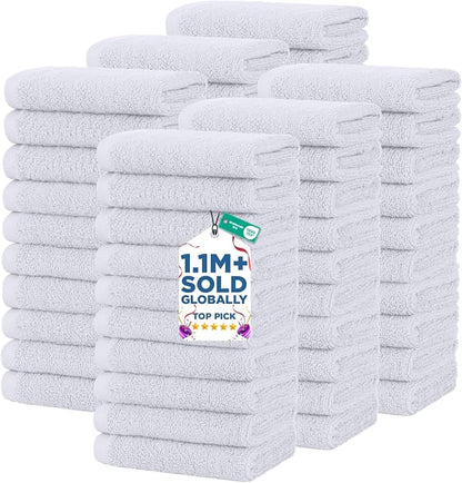 DAN RIVER 60 Pack Wash Cloths for Showering [12x12] - 100% Cotton Washcloths Premium Quality Flannel Face Cloths for Bathroom, Highly Absorbent and Soft Feel Wash Clothes, White