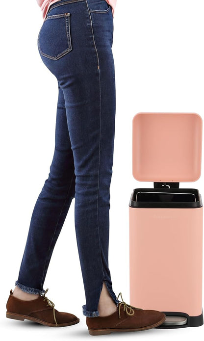 happimess Betty Retro Mini 3.2 Gal Step Trash Can, Flamingo Pink | Soft-Close Lid, Removable Liner, Iron, Hands-Free Pedal, Satin Finish, Non-Skid Base, Built-In Damper, Modern, Minimalistic