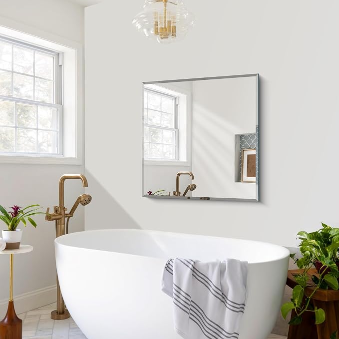 CILIBER Beveled Mirror, 30x30 Square Bathroom Mirrors for Wall, 3mm Tempered Glass Frameless Vanity Mirror Over Sink with Beveled Edge for Bathroom,Bedroom,Living Room and Entryway