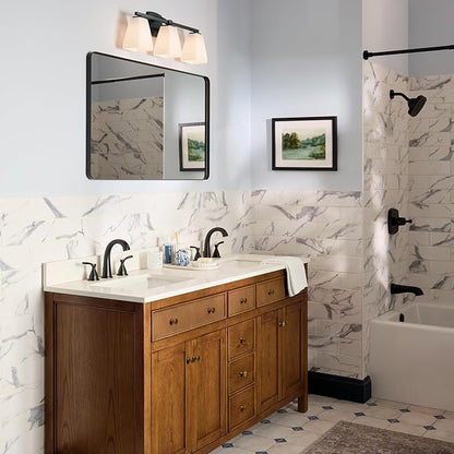 Kichler Marant 21.25" 3-Light Vanity Light with Opal Glass in Black, for Bathroom, Powder Room, Over a Mirror, (21.25" W x 9.5" H), 55216BK
