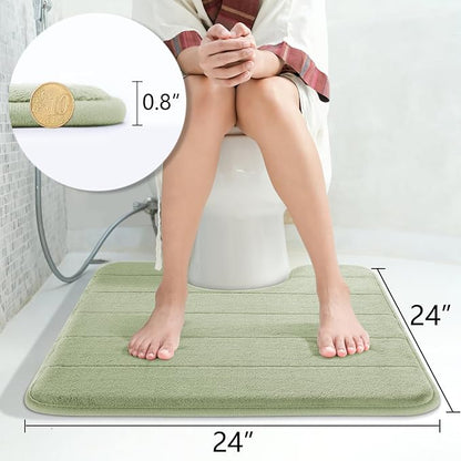 Yimobra Memory Foam Toilet Bath Mat U-Shaped, Soft and Comfortable, Super Water Absorption, Non-Slip, Thick, Machine Wash & Easier to Dry for Bathroom Commode Contour Rug, 24 X 24 Inches, Sage Green