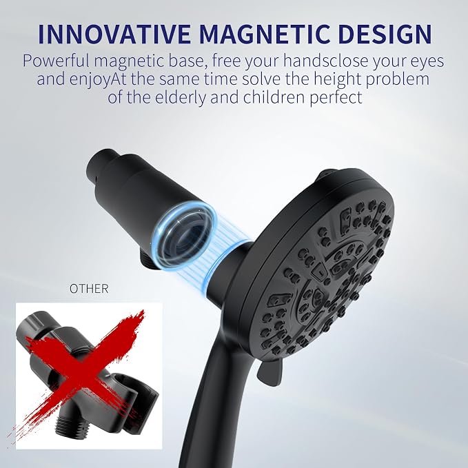 Filtered Shower Head with Handheld, Magnetic Adjustable, Matte black | High Pressure 9 Spray Modes, Hard Water Softener 10-Stage Filtration, Anti-Clog Nozzles, 60-Inch Long Hose