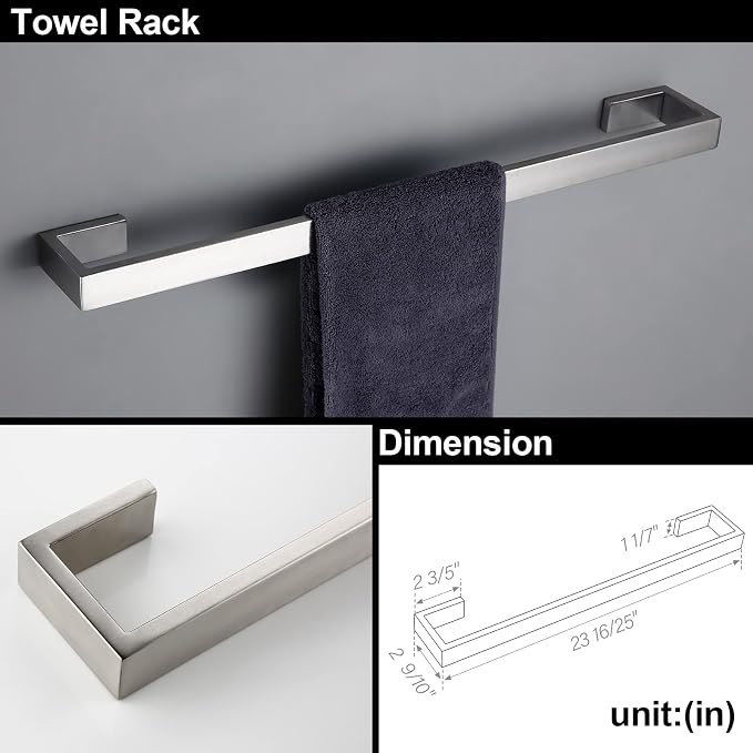 BAGNOLUX Brushed Nickel Bathroom Hardware Set 4 Pieces, Bath Towel Holder Set SUS304 Stainless Steel, Towel Racks Set for Wall Mount, Square Bathroom Accessories Set Towel Bar Heavy Duty