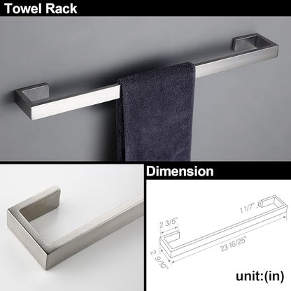 BAGNOLUX Brushed Nickel Bathroom Hardware Set 4 Pieces, Bath Towel Holder Set SUS304 Stainless Steel, Towel Racks Set for Wall Mount, Square Bathroom Accessories Set Towel Bar Heavy Duty
