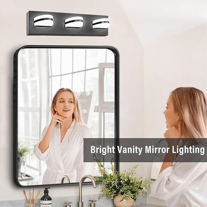 LED Dimmable Bathroom Vanity Light Fixtures, 1550LM 3 Light, Black Modern Matte Bathroom Lighting, Over Mirror Vanity Lights for Bathroom, Living Room, Bedroom ETL Certified