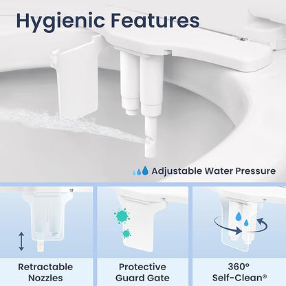 LUXE Bidet NEO 185 Plus - Dual Nozzle, Non-Electric Bidet Attachment for Toilet Seat, Patented Slide-In Install, 360° Self-Clean, EZ-Lift to Clean, Feminine & Rear Wash (Rose Gold)