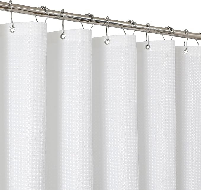 2-in-1 Waterproof Fabric Shower Curtain - No Separate Liner Needed, Hotel-Style Waffle Weave, Effortless Cleaning & Washable Bathroom Shower Curtain Set,60Wx84H,White