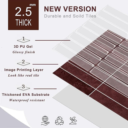 STICKGOO 10-Sheet Peel and Stick Backsplash Tile(Thicker Design) | Self Adhesive Vinyl Wall Tiles, 3D DIY Subway Tiles, Stick on Backsplash for Kitchen and Bathroom(Vintage Red)