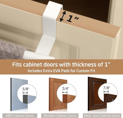 KES Over Cabinet Door Towel Bar Fit 1" Thick, Kitchen Towel Holder, White | Anti-Wobble Stable Fit, Scratchproof, Kitchen Towel Rack for Dish Hand Towels, Cabinet Towel Holder, 2 Pack, KTH500S26-WH-P2