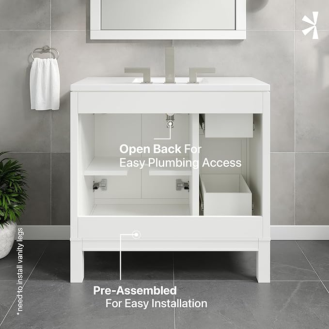 Eviva Cambridge 36 in. White Single Sink Bath Vanity with Quartz Top and Undermount Porcelain Sink