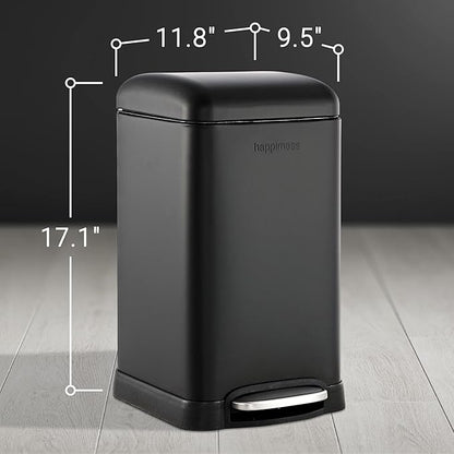 happimess Betty Retro Mini 3.2 Gal Step Trash Can, Charcoal Black | Soft-Close Lid, Fingerprint Proof, Removable Liner, Stainless Steel, Hands-Free Pedal