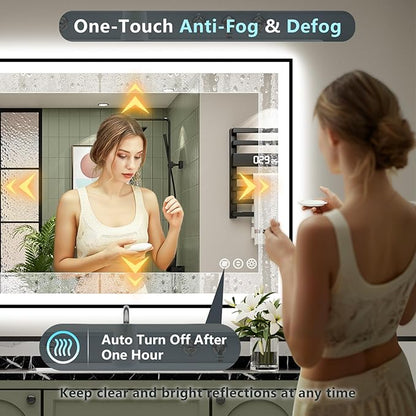 44x30 Black Framed LED Bathroom Mirror with Lights, Backlit and Front Lit Anti-Fog Lighted Vanity Mirrors for Bathroom Wall, Dimmable, 3 Colors, Memory, HD Tempered Glass, Horizontal/Vertical