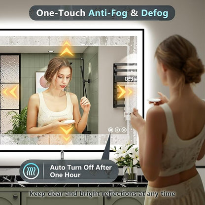 48x30 Black LED Bathroom Mirror, Backlit & Front Lit Lighted Mirror | Metal Framed Anti-Fog Vanity Mirror with Lights, 3 Color Dimmable, Memory, Tempered Glass, CRI95, IP54, Horizontal/Vertical