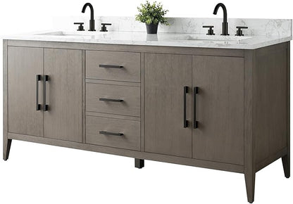 HomeBeyond 72 Inch Bathroom Vanity with Sink & Ceramic Top, Double Vanity Cabinet with Basin, Soft-Closing Doors & Matte Black Hardware, Driftwood Gray