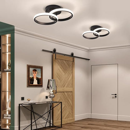 CANEOE Round Modern Led Ceiling Light Fixtures, 4500K Neutral Light Black Hallway Light Fixtures Ceiling, Bathroom Close to Ceiling Lights for Corridor Stair Aisle Lamps (Black, 1 Pack)