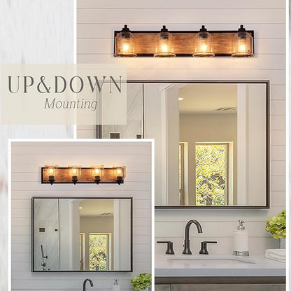 Vanity Lights for Bathroom Large 31.5", Farmhouse Rustic Vanity Light with Bubble Glass Shades, Gray 4 Light Bathroom Lighting Fixtures Over Mirror, Bath Wall Sconce Home Decor