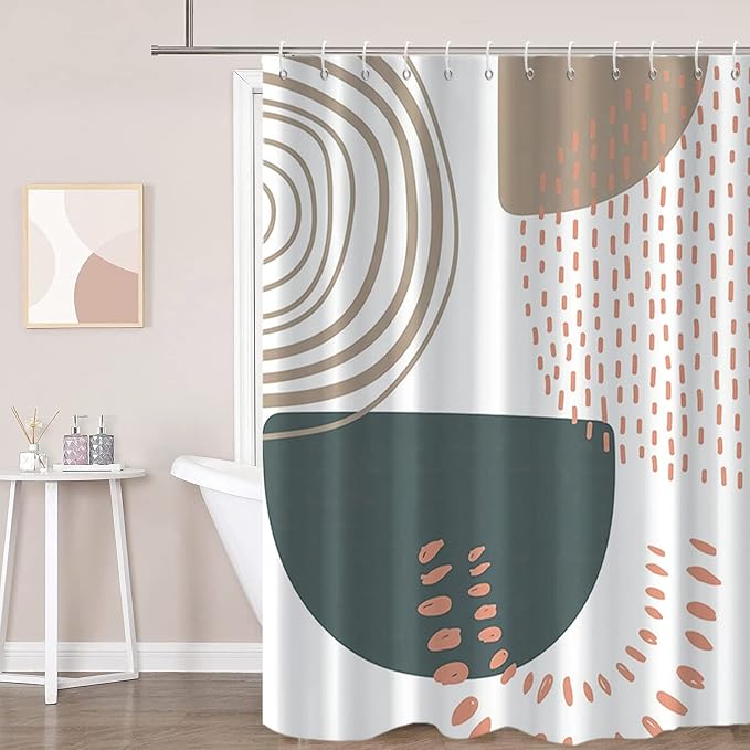 Boho Extra Long Shower Curtain, Mid Century Modern Abstract Minimalist Beige Neutral Machine Washable Waterproof Fabric for Bathroom Bathtub with 12 Hooks 72Wx84H