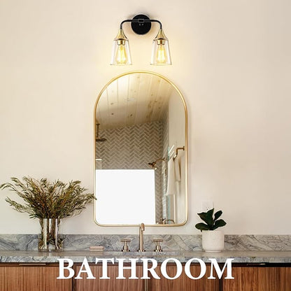 2-Light Bathroom Vanity Light, Black and Gold Bathroom Lighting Fixtures Over Mirror with Clear Glass Shades, Modern Hardwired Wall Sconce Light for Bedroom Hallway