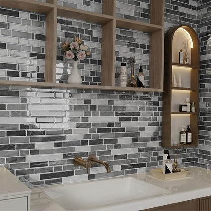 Peel and Stick Backsplash, Self Adhesive 10 Kitchen Tiles 12''x12'' | Gray White 3D Wall Tile Back Splash for Kitchen, Bathroom, Laundry Room