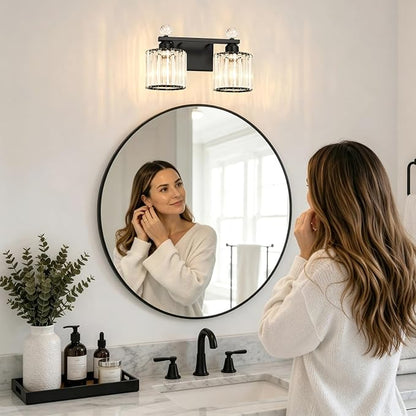 Lxybcce Modern Crystal Bathroom Vanity Light, 14In 2-Lights Bathroom Light Fixtures, Black Vanity Light Fixtures Over Mirror, Easy Installation & Shadow-Free Illumination for Bathroom Mirror Decor