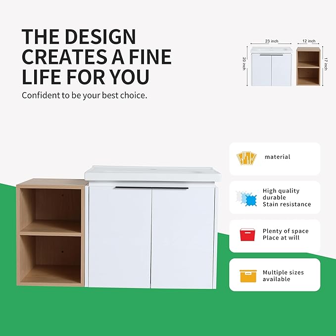 36 Inch Bathroom Vanity with Sink Combo,Wall-Mounted Bathroom Vanity with Soft Close Doors&2 Side Shelf,Modern Floating Bathroom Vanity with Top Basin & Storage Cabinet,White