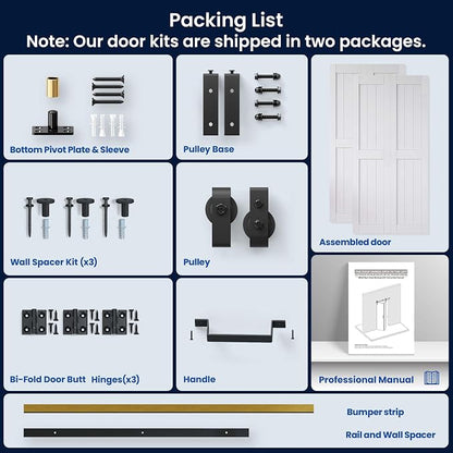 SMARTSTANDARD Bifold Barn Door 56" x 84", MDF Bi-Fold Sliding Closet Doors | Hardware Kit Included, Pre-Finished Easy Assembly, Water-Proof PVC Surface & Save Space, H-Frame, 64" Track for 4 Doors
