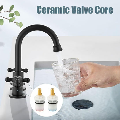 3 Hole Bathroom Sink Faucet Widespread Metal Label Matte Black | High-Arc Swivel Spout,Pop Up Drain,Cross Handle,cUPC Hose,for 6-16″Centerset Basin,Farmhouse,RV,Vanity,Lavatory 8" Mixer Tap