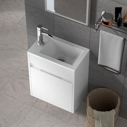 UEV Small Bathroom Vanity Wall Mounted, White, 16*9.8*20.3 in (L*W*H), Modern Style with Ceramic Sink and Chrome Faucet
