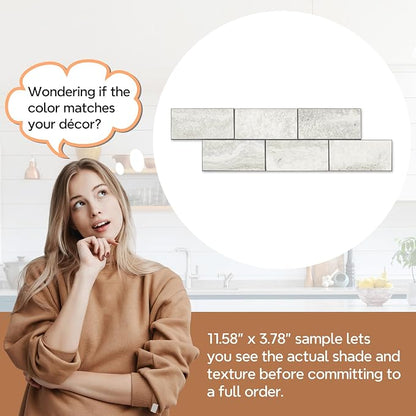STICKGOO 1/3 Sheet Subway Tile Peel and Stick Backsplash, Beige Stone Texture with Grey Grout Kitchen Backsplash Wall Tile(Only 1/3 Sample)