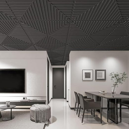 Art3d 12-Pack 2 x 2 ft 3D Textured Drop Ceiling Tiles, 24 x 24 in, Black | PVC, Lightweight, No Sag and Breakage, Compatible with Grid System, Perfect for Basement, Kitchen & Bathroom