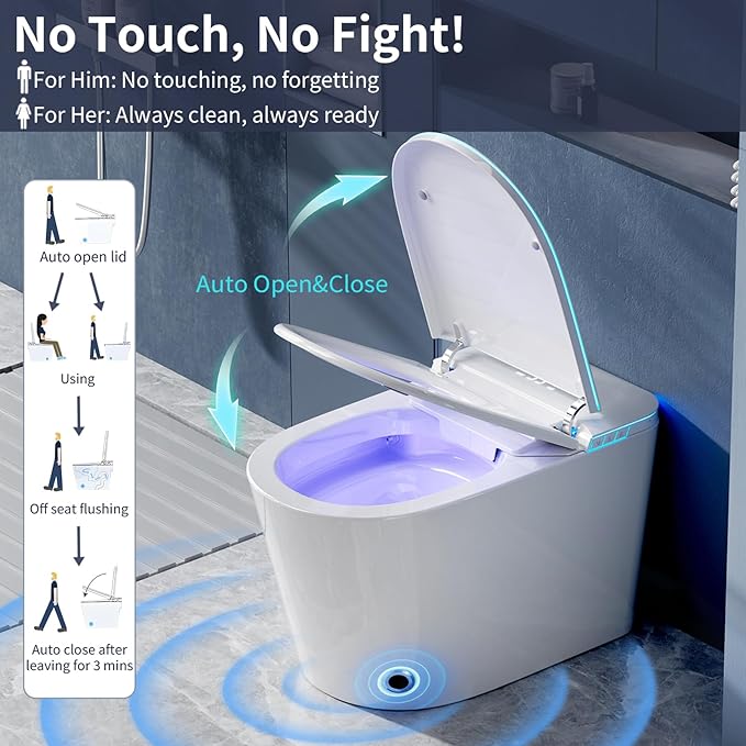 Smart Toilet with Bidet Built in, Bidet Toilet with Heated Seat and Night Light, Modern Tankless Toilet with UV for Bathroom, One Piece Toilets with Soft Close, Dryer, Foot Sensor, Auto Lid&Seat