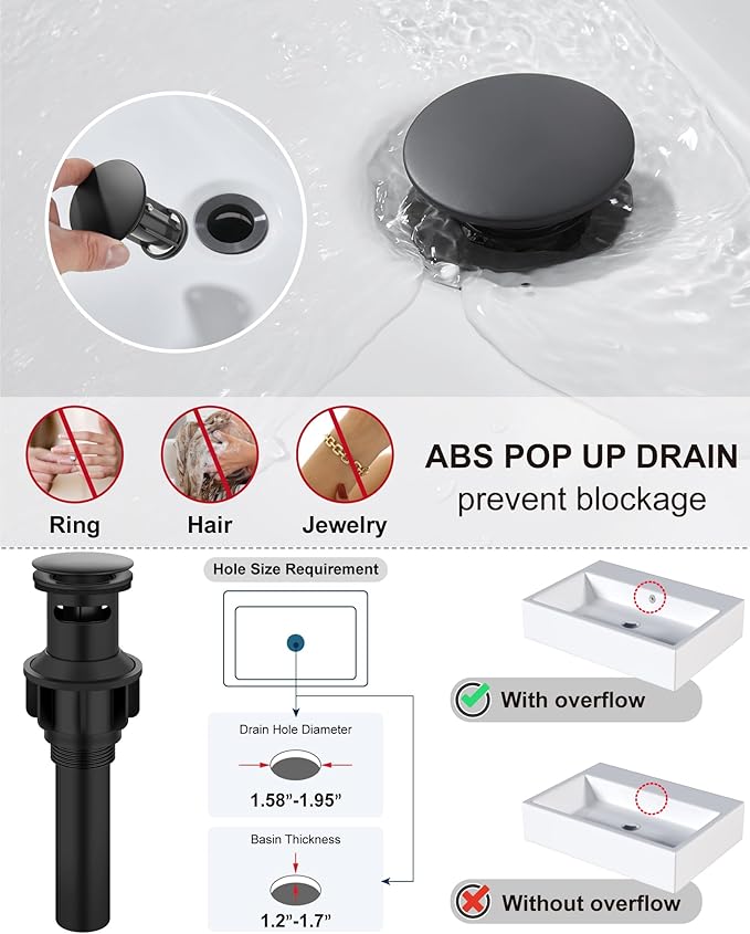 Midanya Bathroom Faucets 1 Hole, Single Handle Stainless Steel Bathroom Sink Faucet, Modern Vanity Faucets with Deck Plate,Water Supply Hoses and Pop Up Drain,Matte Black
