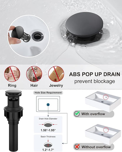 Midanya Bathroom Faucets 1 Hole, Single Handle Stainless Steel Bathroom Sink Faucet, Modern Vanity Faucets with Deck Plate,Water Supply Hoses and Pop Up Drain,Matte Black