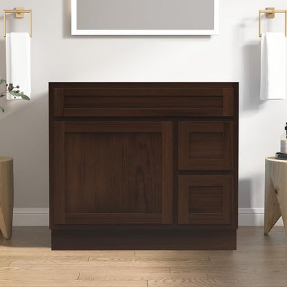 HomeBeyond 36 Inch Bathroom Vanity Base Only, Single Vanity Cabinet with 2 Side Dove-Tailed Drawers, Composable Floor Mount Cabinets Without Top, Rustic Brown
