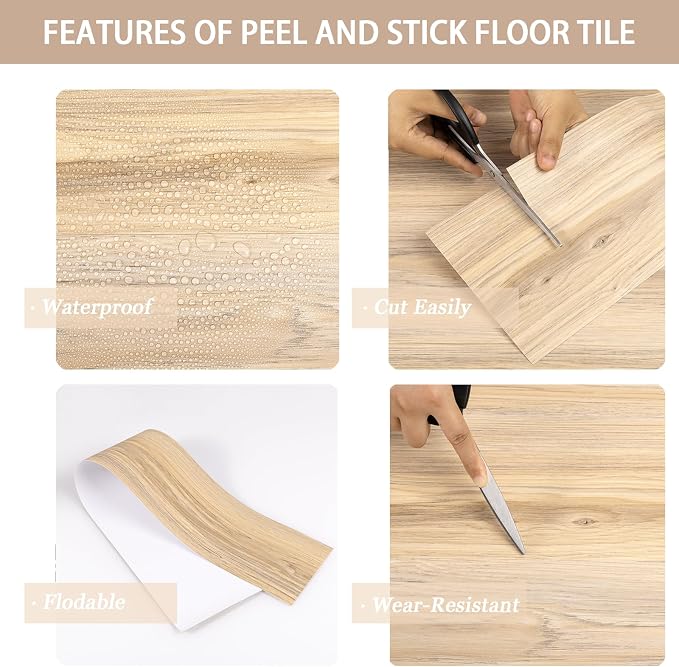 Peel and Stick Floor Tile, 20-Pack 30 Sq.Ft, Peel and Stick Flooring | Waterproof and Easy to Clean, Natural Wood Grain Look Vinyl Flooring, Self Adhesive and Removable for Bathroom Kitchen