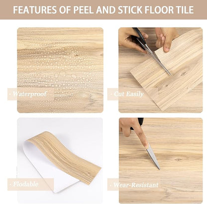 Peel and Stick Floor Tile, 20-Pack 30 Sq.Ft, Peel and Stick Flooring | Waterproof and Easy to Clean, Natural Wood Grain Look Vinyl Flooring, Self Adhesive and Removable for Bathroom Kitchen