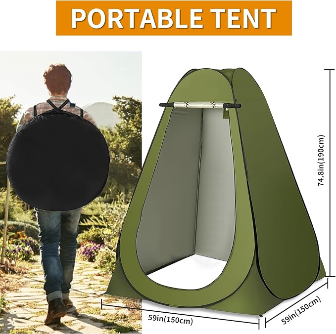 Portable Toilet Kit, Larger Size Portable Camping Toilet with Pop-Up Privacy Enlarged Tent and Poo Gel Toilet Bags, Width of 4.93 Feet Tent Washable Outdoor Showers Changing Rooms