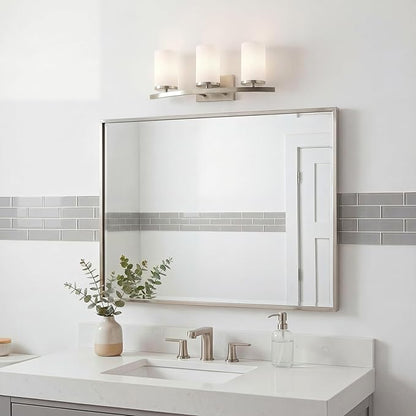 Kichler Crosby 23" Vanity Light in Brushed Nickel, 3-Light Contemporary Bathroom Light with Satin Etched Cased Opal Glass, (23" L x 8.75" H), 45497NI