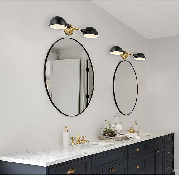 Westinghouse 6130800 Langhorne Transitional Two Light Wall Fixture, Matte Black and Brushed Brass Finish