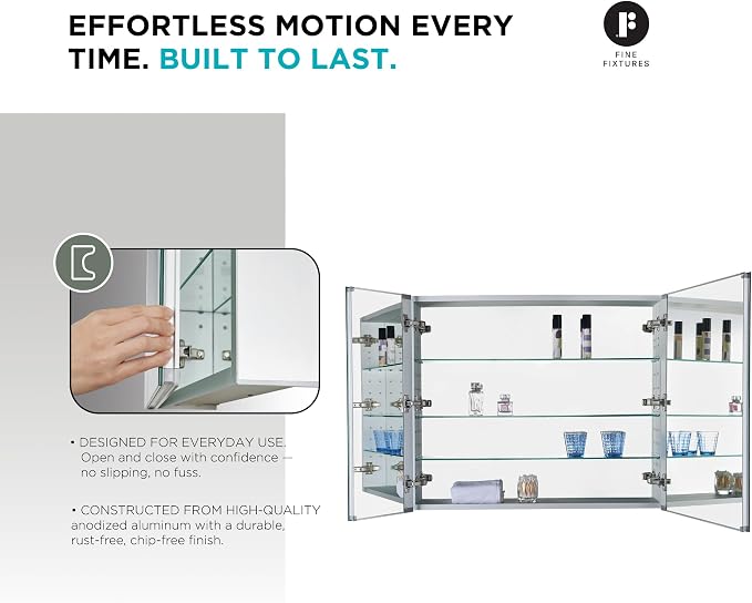 Bathroom Medicine Cabinet, Aluminum, Recessed/Surface Mount, 36" x 30", Right/Left Hinged, Mirrored Interior