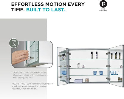 Bathroom Medicine Cabinet, Aluminum, Recessed/Surface Mount, 36" x 30", Right/Left Hinged, Mirrored Interior