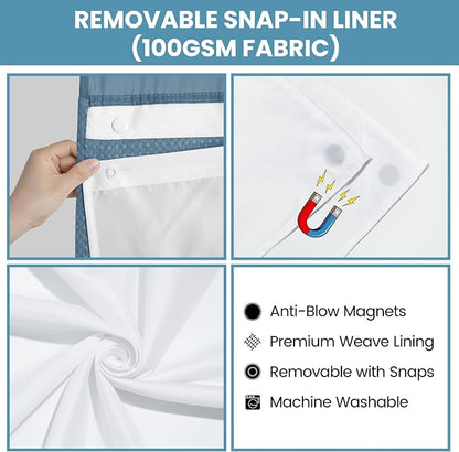 SORTTO No Hook Shower Curtain with Snap in Liner Set Waffle Shower Curtain for Bathroom Hotel Style Fabric Waterproof Inner Liner，71" W x 74" H, Moonlight Blue
