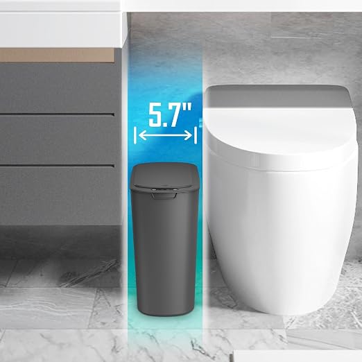 Cesun Automatic Small Bathroom Trash Can with Lid, 2.6 Gallon, Grey | Motion Sensor, Plastic, Touchless, Odor Control, Smart Garbage Can, Battery Operated, Manual Button, for Office/RV/Bedroom