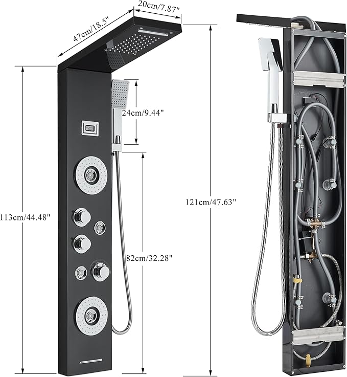 AlenArt Shower Panel Tower System Rainfall Waterfall Shower Head with Body Jets Stainless Steel Rain Massage System 5-Function High Pressure Shower Panel Tower System,HFT8029