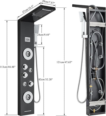 AlenArt Shower Panel Tower System Rainfall Waterfall Shower Head with Body Jets Stainless Steel Rain Massage System 5-Function High Pressure Shower Panel Tower System,HFT8029