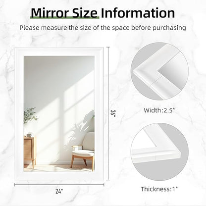 White Bathroom Mirror 24x36 Inch, Wooden Framed Rectangle Mirrors for Wall with Tempered Glassr for Bedroom Living Room or Entryway, Vertical or Horizontal Hanging