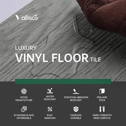 VallisCo Peel and Stick Vinyl Flooring 36 Pack 54 Sq.Ft, Waterproof Vinyl Flooring Peel and Stick for Office, Living Room, Bathroom, Kitchen - Unique Design Easy to Install Floor, Dark Gray