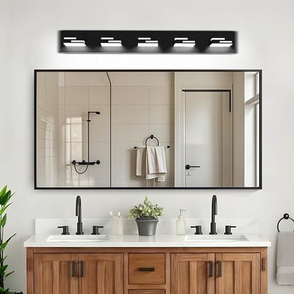 LED Modern Bathroom Vanity Light Fixtures 5-Light 5CCT Dimmable Matte Black Vanity Lights for Bathroom Lighting Fixtures Over Mirror, with 350° Rotatable Acrylic Heads, 34-inch