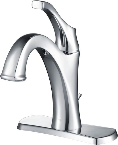 KRAUS KBF-1201CH Arlo Single Handle Basin Bathroom Faucet with Lift Rod Drain and Deck Plate, Chrome